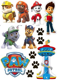 the paw patrol stickers are all different colors and sizes, but one is for each character