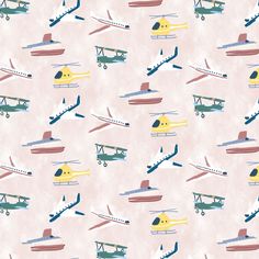 small airplanes and planes on a pink background