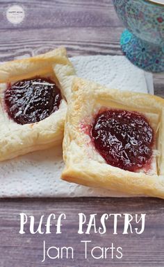 puff pastry jam tarts on a white plate