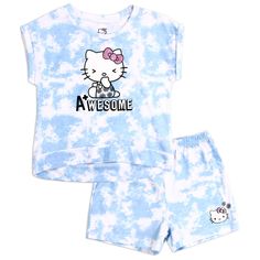 Color: Baby Blue Material: Top: 60% Cotton 40% Polyester - Shorts: 60% Cotton 36% Polyester 4% Spandex Made in: Chine Kitty Clothes, 2 Piece Short Set, Hello Kitty Clothes, Tee Shirt Fashion, Dolphin Shorts, Fashion D, Perfect Summer Outfit, Tie Front Top, Shorts Summer