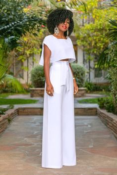 Style Pantry | Side Slit Crop Top + High Waist Belted Pants