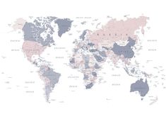 a map of the world with all countries and their major cities on it's sides