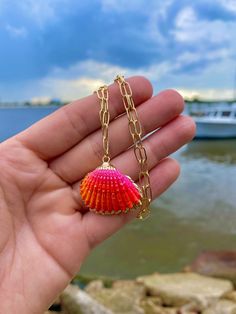 These authentic sea shell necklaces are one of my new favorite creations! ☀️ They are hand painted & we have matching huggies for them throughout the shop!🌊 The paper clip chain is 14K gold filled & the satellite chain is 18K gold plated you can choose which chain in the drop down menu✨ Shell Necklace With Lobster Clasp, Shell Necklace For Jewelry Making, Sea Shell Necklaces, Gold Sunset, The Satellite, Shark Necklace, Seashell Painting, Shark Tooth Necklace, Tooth Necklace