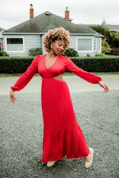 An of-the-moment take on the little red dress. The Zara Cutout Maxi features blouson sleeves and a wraparound back cutout. Pullover style. Little Red Dress, Cutout Maxi Dress, Red Formal Dress, Pullover Styling, Red Dress, Zara, Maxi Dress, Formal Dresses, Red