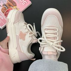 Platform Sneakers Aesthetic, Harajuku Shoes, Kawaii Harajuku, Y2k Pink, Cute Stars, Sneakers For Women, Pink Stars, Sole Shoes