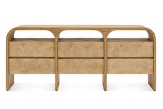 the sideboard is made out of wood and has two drawers on each side, one with