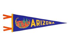 the arizona state flag is hanging on a white wall with an orange and blue border