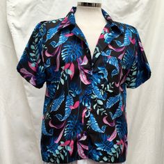 Women's Shirt with Blue and Pink Tropical Floral Print, Casual Button-Up Beach Shirt in vibrant full-color on soft polyester fabric. Our fitted women's blouse is the choice for your summer resort vacation, backyard BBQ or for just going out. Comfortable fitting, short sleeve shirt with a notched lapel and button up front closure. * 100% Polyester Poplin * Hand Wash with Delicate Soap and Hang Dry This fabric pattern is available by the yard at our custom fabric ETSY shop: https://www.etsy.com/sh Coconut Girl Aesthetic, Print Shirts Women, Pink Tropical, Tropical Shirts, Tropical Floral Print, Coconut Girl, Women Formals, Summer Blouses, Beach Shirts