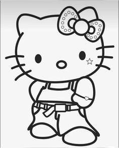 the hello kitty coloring page is shown in black and white, with a bow on her head