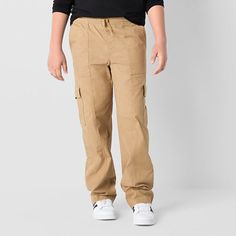 Made from soft stretch-cotton poplin, let his jeans take the day off for this pair of little and big boy's Thereabouts cargo pants to take center stage in his wardrobe. They have an elastic-drawstring waistband, utility-style pocketing, and straight legs. Wear them with a long-sleeve t-shirt and sneakers.Front Style: Flat FrontClosure Type: Drawstring, Full ElasticFit: Regular FitPockets: 2 Side Slip Pockets, 2 Cargo Side PocketsRise: At WaistFiber Content: 97% Cotton, 3% SpandexFabric Descripti Cargo Pants Toddler, Cargo Pants Kids Boy, Non-stretch Khaki Cargo Pants With Side Pockets, Khaki Military Cargo Pants For Outdoor, 4-way Stretch Cargo Pants With Functional Pockets For Outdoor, Cargo Pant, Drawstring Waistband, Big Boys, Cotton Poplin