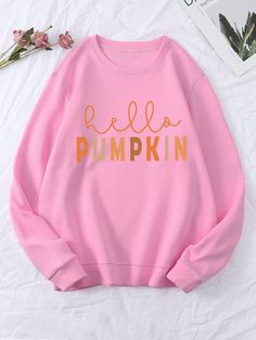 Rosa Casual Collar manga larga Tela Frase Pullovers Embellished Elástico Ligero Otoño Sudaderas de Mujer Pink Sweater Outfit, Aesthetic Sweatshirt, Outfit Pink, Sweater Outfit, Ideas Outfit, Sweatshirt Women, Pink Outfit, Sweaters Oversized, Pink Sweater