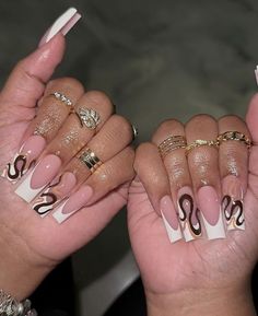 Punk Nails, Drip Nails, Simple Acrylic Nails, Dope Nail Designs, Classy Acrylic Nails, Long Acrylic Nails Coffin, Acrylic Nails Coffin Pink, Snake Pattern, Long Square Acrylic Nails