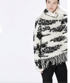 ZARA NEW WOMAN KNIT SWEATER PONCHO FRINGED WHITE BLACK SIZE M  COLLECTION 2018 100% Authentic brand new with tags from  ZARA! Fast FedEx International door to door shipping service. Shipping time 1-4 business days. Knit sweater. Featuring turtle neck and full long sleeves with fried details. Poncho Pullover, Sweaters And Cardigans, Knit Poncho, Fringe Sweater, Winter Pullover, Zara New, Poncho Sweater, Knitted Poncho, Knitting Women Sweater