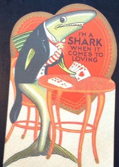 a card with a shark playing cards at a table