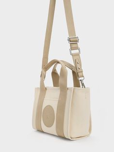 Taupe Kay Canvas Contrast-Trim Tote Bag - CHARLES & KEITH US Beach Days, Canvas Tote