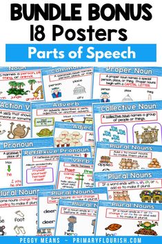 the parts of speech bundle with text and pictures