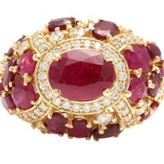 8.70 Carats Impressive Natural Red Ruby And Diamond 14k Yellow Gold Ring Suggested Replacement Value $7,000.00 Total Natural Oval Red Ruby Weight Is: Approx. 2.50 Carats Ruby Measures: Approx. 8.80 X 6.70mm (Heat Treated) Side Natural Rubies Weight Approx. 5.08 Carats (Heat Treated) Natural Round Diamonds Weight: Approx. 1.10 Carats (Color G-H / Clarity Si) Ring Size: 7 (Free Re-Sizing Available) Ring Total Weight: Approx. 10.5 Grams Disclaimer: All Weights, Measurements And Colors Are Approximate And May Vary Slightly From The Listed Dimensions Or As Seen In The Image. All Pictures Are Magnified To Show The Smallest Of Details. Please, Refer To The Item Description For Actual Weigh Etsy Gold Ring, Yellow Gold Engagement, Yellow Gold Engagement Rings, Red Ruby, Yellow Gold Ring, Natural Ruby, Gold Engagement Rings, Natural Red, Quality Diamonds