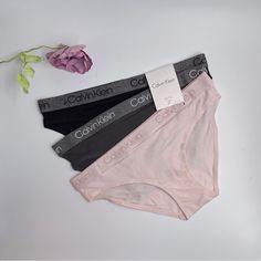 You're Getting Authentic Calvin Klein Stretch Cotton Set (3) Bottom Bikini Panties Black/Grey/Pale Pink Made Of 95% Cotton+5% Elastane. Due To Personal Intimates, No Offers, No Returns, Or Trades, Thank You For Understanding. Thanks, Money Tree Store Calvin Klein Thong, Calvin Klein Ck One, Money Tree, Calvin Klein Women, Cotton Set, Calvin Klein Woman, Calvin Klein Black, Womens Calvin Klein, Pale Pink