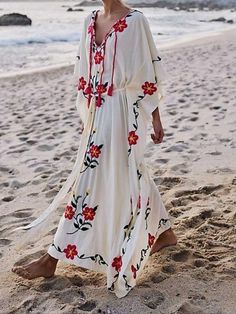 Style Hippie Chic, Beautiful Boho Dresses, Embroidered Kaftan, Beach Kaftan, Mode Boho, Kaftan Dress, Long Sleeve Maxi, Hippie Chic, Estilo Boho