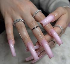 Long Aura Nails, Baby Pink Toes, Plain Acrylic Nails, Nail Goals, Long Acrylic Nails Coffin, Acrylic Nails Coffin Pink