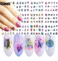 Halloween Nail Decals, Owl Butterfly, Women Watercolor, Water Color Nails, Easter Nail Art, Nail Prices, Butterfly Nail Art, Nail Stickers Decals, Nail Art Stickers Decals