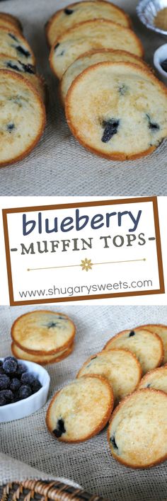 blueberry muffin tops are on display in front of other muffin toppings