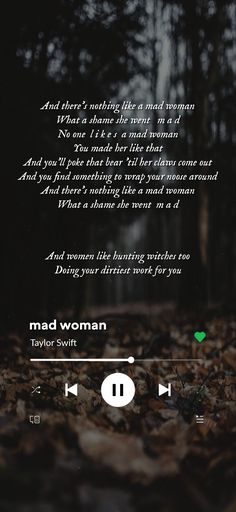 an image of a quote from mad woman in the woods with leaves on the ground