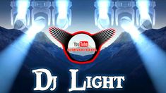 the logo for dj light with some lights coming from it and mountains in the background