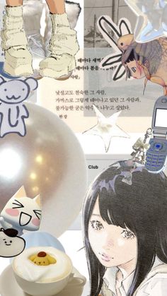 there is a collage with many different things in the photo, including an egg and cell phone