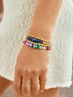 Layer up on colorful bracelets that'll leave you wrist assured. The Mikayla Semi-Precious Bracelet is an effortless way to brighten up your everyday wrist stack. Available in everything from multicolored beads to shades of blue and lovely lilac, choose the hue that best suits your mood. 10mm Bead Bracelet, Fall Beaded Bracelets, Unique Beaded Bracelet, Stacked Beaded Bracelets, Letter Bead Bracelets, Wrist Stack, Fall Bead, Elastic Bracelets, Wrist Stacks