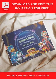 an image of a birthday party with paw patrol on the front and back cover for this free printable