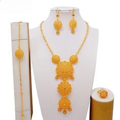 Indian Dubai Big Gold Color Jewelry Sets For Women Moroccan Earring Necklace Ring Party Wedding Bridal Accessories Origin: US(Origin) Metals Type: Copper Alloy Style: TRENDY Model Number: 3256804187112463 Included Additional Item Description: Necklace/Earrings/Ring/Bracelet Occasion: Wedding Shape\pattern: Geometric Gender: Women Material: Metal Fine or Fashion: Fashion Jewelry Sets Type: Necklace/Earrings/Ring/Bracelet Item Type: Jewelry Sets -FF3 Chokers Necklace, Earring Sets, African Necklace, Color Jewelry, Necklace Ring, Fashion Jewelry Sets, Wedding Bridal Jewellery, Fashion Sets, Wedding Jewelry Sets