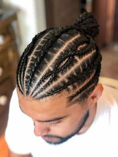 Man Braids Hairstyles Black, Men’s Plats Braids, Men Braids Hairstyles For Beginners, Man Hair Braid Style, Men Braiding Hairstyles Black, Guys Braids Hairstyles, Guy Braided Hairstyles, Canerow Hairstyles For Men