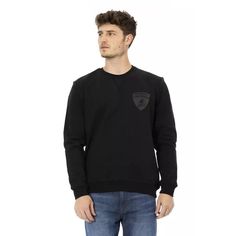 [. Black Cotton Sweater. Crewneck Sweatshirt. Ribbed Cuffs. Shield Logo Printed On The Chest. Rear Lettering Print. Versatile Stylish. High-Quality Cotton. Perfect For Men]. Lamborghini Black, Haute Couture Brands, Formal Jacket, Shield Logo, Tailored Pants, Short Suit, Sweaters Crewneck, Fashion Website, Cotton Sweater