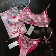 Loveshackfancy Pink Floral Bikini Set / Never Worn / Adjustable Straps + Bottoms / Comes With An Adorable Matching Bikini Bag Fringe Bathing Suit, Bathing Suit Bottoms, Reversible Bikinis, Summer Bikinis, High Waist Bottoms, Cheeky Bikinis, Swim Suit, Dream Wardrobe, Womens Swim