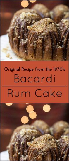 bacardi rum cake recipe from the 1970's, with an orange background