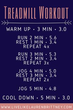 the treadmill workout schedule is shown in pink and blue colors, with an arrow pointing to