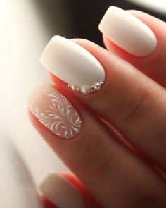 Bridal Nails Designs, Wedding Nail Art Design, Smink Inspiration, Wedding Nails Design, Nail Art Wedding, Bride Nails, White Nail, Bridal Nails, Elegant Nails