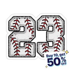 the number nine baseball sticker is on sale for $ 3 99 each or 50 % off