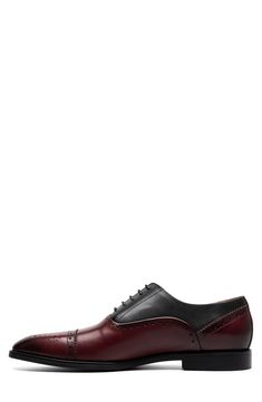 A cap toe and polished two-tone leather lend modern sophistication to a sleek oxford set on a memory foam footbed for optimal support. Lace-up style Removable, memory foam cushioned insole Leather upper/leather lining/rubber sole Imported Classic Burgundy Cap Toe Oxfords, Burgundy Brogue Cap Toe Dress Shoes, Burgundy Cap Toe Dress Shoes For Business, Burgundy Leather Cap Toe Oxfords, Burgundy Cap Toe Leather Oxfords, Leather Cap Toe Oxfords With Cushioned Footbed, Formal Cap Toe Dress Shoes With Cushioned Footbed, Business Cap Toe Oxfords With Cushioned Footbed, Formal Cap Toe Oxfords With Cushioned Footbed