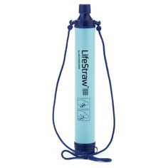 a blue water bottle with a rope attached to it