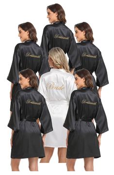 PRICES MAY VARY. 【SUPER SOFT AND LIGHTWEIGHT FABRIC】: These wedding Bride and Bridesmaid robes are made of Soft, Comfortable and Luxurious Fabric. 【DESIGN】: Solid Color, Half sleeve, With elegant Embroidery letters "Bride" "Bridesmaid" and "Maid of Honor" words on back. 【SIZE】: One Size fits the body type of most people. Length: 36.8inch; Bust: 50.4inch; Shoulder Width: 24inch; Sleeve Length: 13inch 【OCCASIONS】:These short satin kimono robe are perfect for wedding day party, getting ready, brida