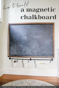 a chalkboard mounted to the wall in a room