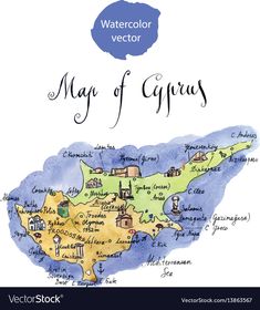 the map of cyprus in watercolor and ink