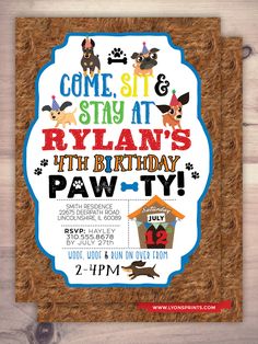 a birthday party poster with dogs on it