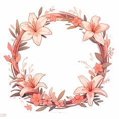 a floral wreath with pink flowers and leaves