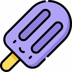 an ice cream popsicle on a stick with a yellow tip and purple icing