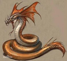 a drawing of a dragon on top of a snake