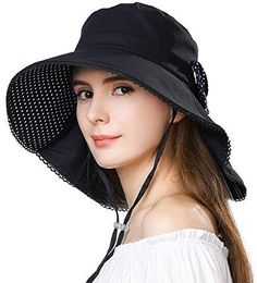 Jeff & Aimy Ladies Sun Hats Packable UPF 50 UV Protection Wide Brim Summer Hats for Women Foldable Neck Flap with Chin Strap Cotton Navy 57CM #ad Outdoor Cap, Travel Hat, Summer Hats For Women, Wide Brim Sun Hat, Winter Hats For Men, Sun Protection Hat, Sun Hats For Women, Women's Beanie, Cool Hats