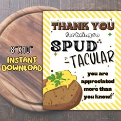 thank you for being a spud - tacoar card on a cutting board